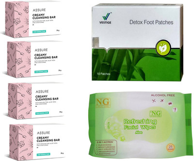 

Assure cleansing creamy bar 4 pcs and detox foot patches with facial wipes(Set of 6)