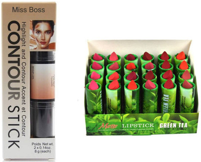 

Miss Boss 24 green tea lipstick and 2 in 1 contour stick concealer combo(Set of 2)
