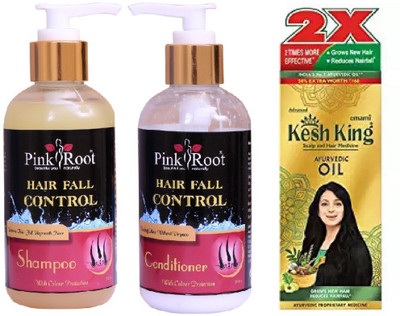 

Pink Root HAIR FALL CONTROL SHAMPOO, CONDITIONER WITH EMAMI KESH KING AYURVEDIC OIL 100ML(Set of 3)