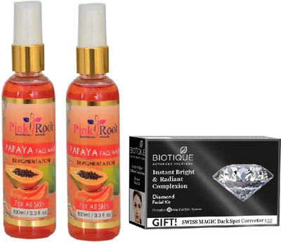 

Pink Root PAPAYA FACE WASH 2 PCS WITH BIOTIQUE DIAMOND FACIAL KIT 65GM(Set of 3)