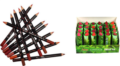 

Miss Boss 24 green tea lipstick and liner set of 12 multicolor soft matte waterproof lip pencil combo(Set of 2)