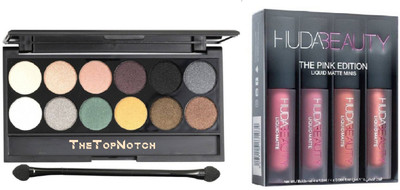 

TheTopNotch 12 Color Eye Shadows Palette & Huda Beauty Pink Edition Liquid Matte(Set of 2)