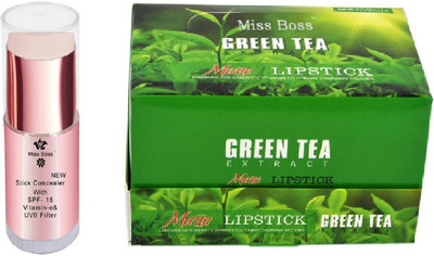 

Miss Boss 24 green tea longlasting waterproof lipstick and Stick Concealer Vitamin-E & Filter Highlighter Contour With SPF 15 Concealer combo(Set of 2)