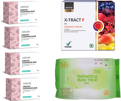 

Assure cleansing creamy bar 4 pcs and X- tract F with facial wipes(Set of 6)