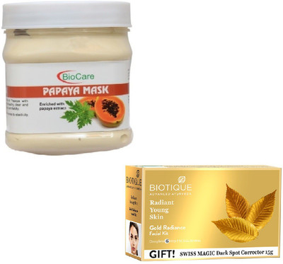 

Biocare PAPAYA MASK 500GM WITH BIOTIQUE GOLD RADIANCE FACIAL KIT 65GM(Set of 2)