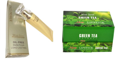 

Miss Boss ads 24 green tea lipstick and Oil-Free Long-Lasting Matte Finish Face Primer - 40 ml combo(Set of 2)