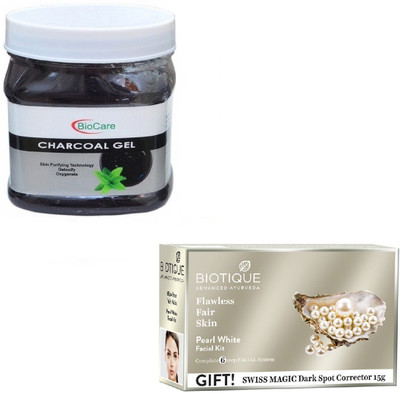 

Biocare CHARCOAL GEL 500GM WITH BIOTIQUE PEARL WHITE FACIAL KIT 65GM(Set of 2)
