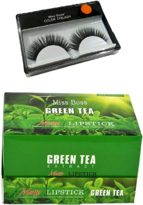 

Miss Boss 24 green tea lipstick and 1 pair false eyelashes (black) combo(Set of 2)