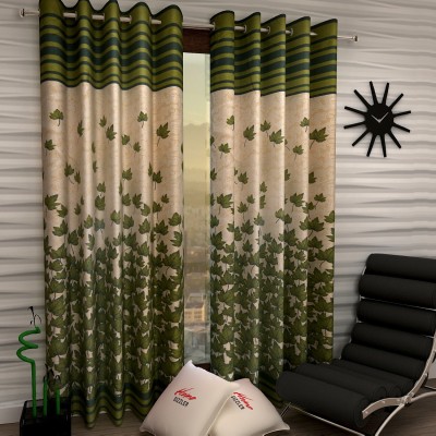 Home Sizzler 274 cm (9 ft) Polyester Semi Transparent Long Door Curtain (Pack Of 2)(Floral, Green)