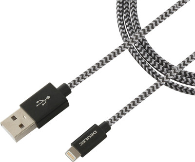 Deulec DT-120 3 A 1 m Nylon Braided Lightning Cable(Compatible with Apple iPhones, iPads & iPods, Black & Grey, One Cable)