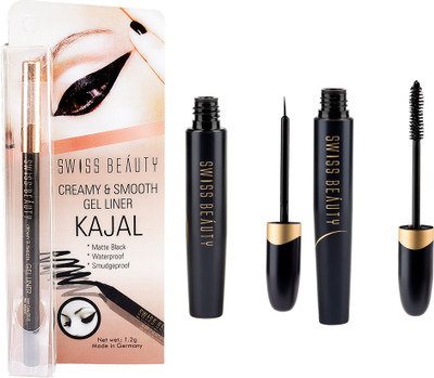 

Swiss Beauty Ultimate Combo Eyeliner, Mascara, Kajal 1.2 g(Black)
