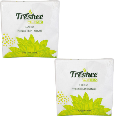 

Freshee 50 Sheets 2 ply Virgin fiber Tissue in Pack of 2 Value Plus Range that offer fresh soft and hygienic experience(Pack of 50)