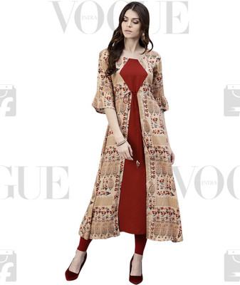 Gerua Women Floral Print Flared Kurta(Multicolor)