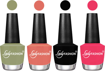 

Lady Fashion Most Alluring High Gloss Effect Matte Nail Polish Combo ( Set of 4 ) Magic Nude , Coral Sunset, Black, Sweet Pink(Pack of 4)