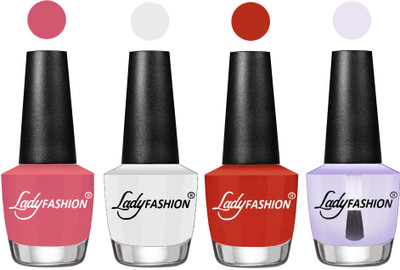 

Lady Fashion Most Alluring High Gloss Effect Matte Nail Polish Combo ( Set of 4 ) Violine Dawn, White, Amber, Top Coat(Pack of 4)