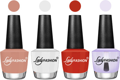 

Lady Fashion Most Alluring High Gloss Effect Matte Nail Polish Combo ( Set of 4 ) Nude , White, Amber, Top Coat(Pack of 4)