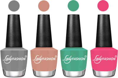 

Lady Fashion Most Alluring High Gloss Effect Matte Nail Polish Combo ( Set of 4 ) Grey, Nude, Green, Bright Pink(Pack of 4)