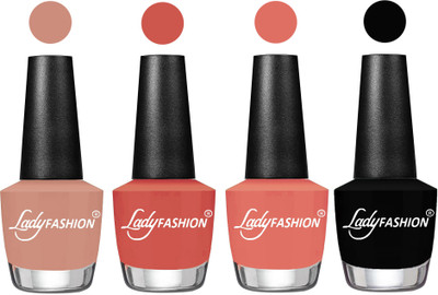 

Lady Fashion Most Alluring High Gloss Effect Matte Nail Polish Combo ( Set of 4 ) Nude , Ton, Coral Sunset, Black(Pack of 4)