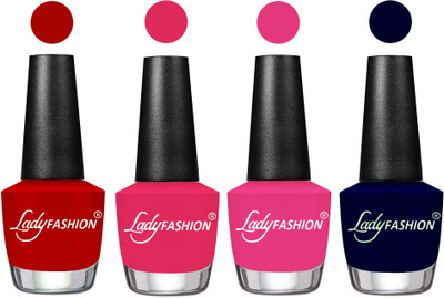 

Lady Fashion Most Alluring High Gloss Effect Matte Nail Polish Combo ( Set of 4 ) Red, Strawberry, Pink, Blue(Pack of 4)