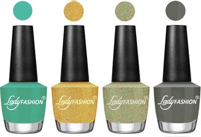 

Lady Fashion Most Alluring High Gloss Effect Matte Nail Polish Combo ( Set of 4 ) Green , Chrome, Aqua, Dark Grey(Pack of 4)