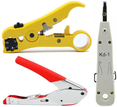 

Divinext Universal Cable Stripper Coaxial Jacket Strip With Cutter + RG59/RG6 Compression Tool F Connector Waterproof Connectors Network Crimping Tool + Krone Tool Kd1 Impact Tool & Punch Down Tool Network Interface Card(Red, Silver, Yellow, Off White)