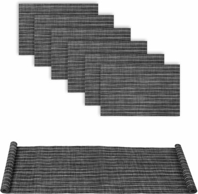 HOKiPO Rectangular Pack of 7 Table Placemat(Grey, PVC)