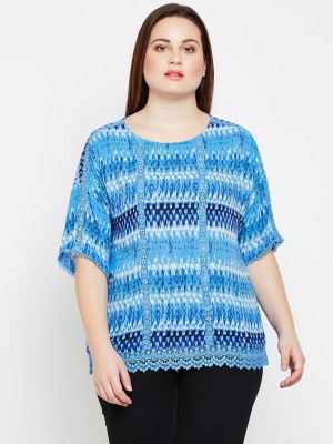 OXOLLOXO Casual Regular Sleeve Printed Women White, Blue Top