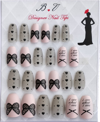 

BUZIVENTURES Designer Nails PINK AND BLACK(Pack of 24)