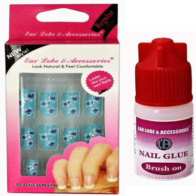 

Ear Lobe & Accessories Stone Fancy Designer Full Covrage 12pcs Nails With Glue (N0-13) Multicolour(Pack of 12)