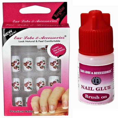 

Ear Lobe & Accessories Fancy Designer Full Covrage 12pcs Nails With Glue (N0-84) multi(Pack of 12)