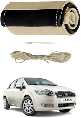 AYW Hand Stiched Steering Cover For Fiat Linea Classic(Beige, Brown, Leather)