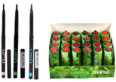 

Miss Boss ads 24 green tea lipstick and long lasting kajal (blue, green, black) combo(Set of 2)
