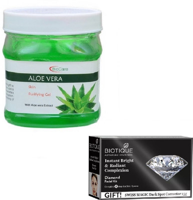 

Biocare ALOEVERA GEL 500GM WITH BIOTIQUE DIAMOND FACIAL KIT 65GM(Set of 2)