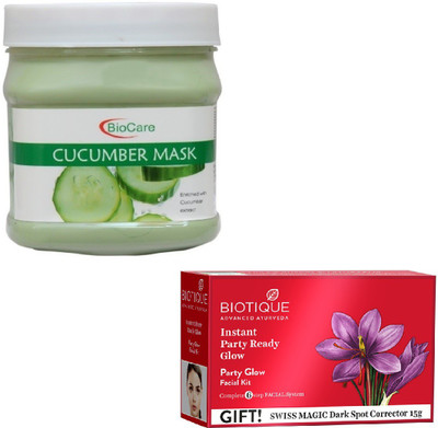 

Biocare CUCUMBER MASK 500GM WITH BIOTIQUE PARTY GLOW FACIAL KIT 65GM(Set of 2)