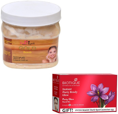 

Pink Root GOLD SCRUB 400GM WITH BIOTIQUE PARTY GLOW FACIAL KIT 65GM(Set of 2)