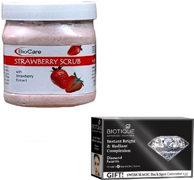 

Biocare SHEA STRAWBERRY SCRUB 500GM WITH DIAMOND FACIAL KIT 65GM(Set of 2)