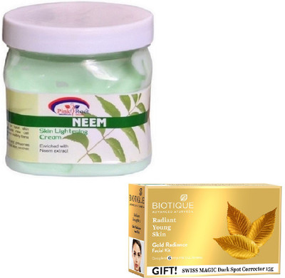 

Pink Root NEEM CREAM 400GM WITH BIOTIQUE GOLD RADIANCE FACIAL KIT 65GM(Set of 2)