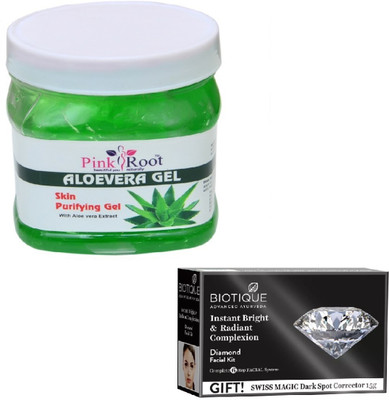 

Pink Root ALOEVERA GEL 400GM WITH BIOTIQUE DIAMOND FACIAL KIT 65GM(Set of 2)