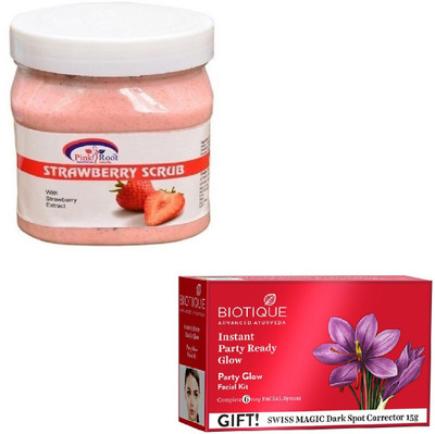 

Pink Root SHEA STRAWBERRY SCRUB 400GM WITH BIOTIQUE PARTY GLOW FACIAL KIT 65GM(Set of 2)