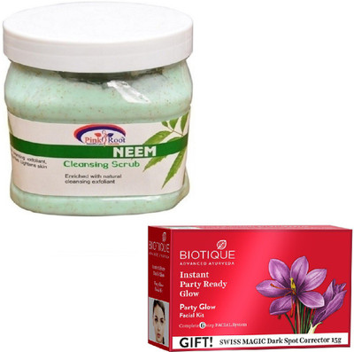 

Pink Root NEEM SCRUB 400GM WITH PARTY GLOW FACIAL KIT 65GM(Set of 2)