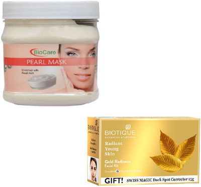 

Biocare PEARL MASK 500GM WITH BIOTIQUE GOLD RADIANCE FACIAL KIT 65GM(Set of 2)