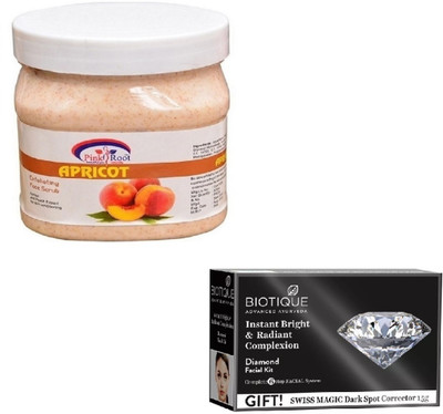 

Pink Root APRICOT SCRUB 400GM WITH BIOTIQUE DIAMOND FACIAL KIT 65GM(Set of 2)