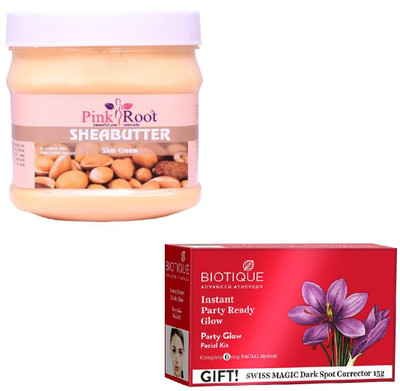 

Pink Root SHEA BUTTER CREAM 400GM WITH BIOTIQUE PARTY GLOW FACIAL KIT 65GM(Set of 2)