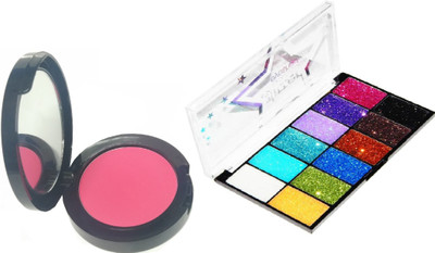 

ADJD HIGHLY QUALITY BABY PINK FEMININE BLUSHER WITH GLITTER EYESHADOW PALETTE(Set of 2)