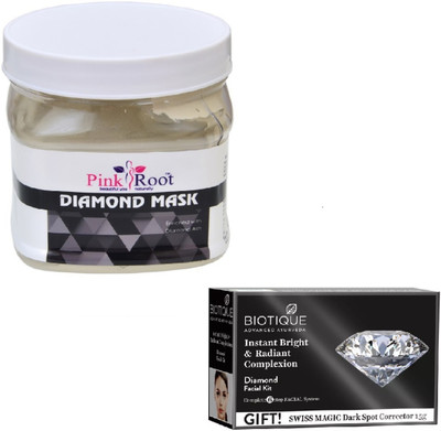 

Pink Root DIAMOND MASK 400GM WITH BIOTIQUE DIAMOND FACIAL KIT 65GM(Set of 2)