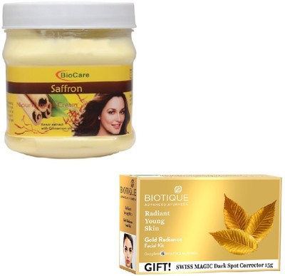 

Biocare SAFRON CREAM 500GM WITH BIOTIQUE GOLD RADIANCE FACIAL KIT 65GM(Set of 2)