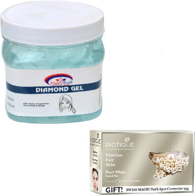 

Pink Root DIAMOND GEL 400GM WITH BIOTIQUE PEARL WHITE FACIAL KIT 65GM(Set of 2)