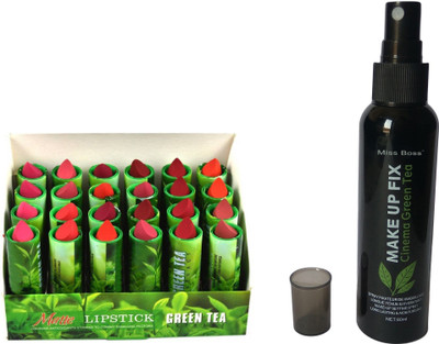 

Miss Boss 24 green tea lipstick and kb Cinema Green Tea Makeup Fixer Primer - 80 ml combo(Set of 2)