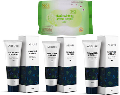 

Assure shaving cream 3 pcs with facial wipes(Set of 4)