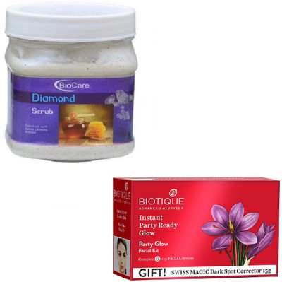 

Biocare DIAMOND SCRUB 500GM WITH PARTY GLOW FACIAL KIT 65GM(Set of 2)